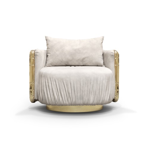 Fauteuil 145 - Imperfectio - Polished brass and solid wood armchair with synthetic leather fabric - Pacific Compagnie.
