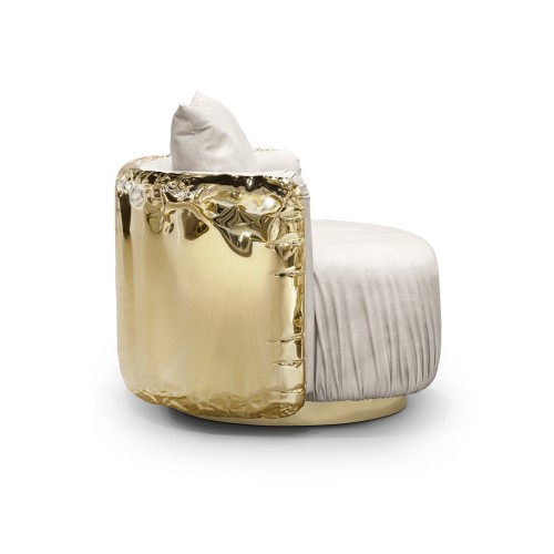 Fauteuil 145 - Imperfectio - Small-sized armchair with polished brass and leather synthetic fabric - Pacific Compagnie.