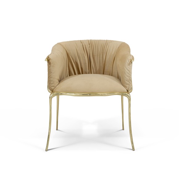 Fauteuil 145 - N11 - Brass armchair with suede fabric, solid brass frame - Pacific Compagnie.