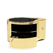 Table de nuit 145 - Wave - Gold and black nightstand with polished brass and lacquer glass - Pacific Compagnie.