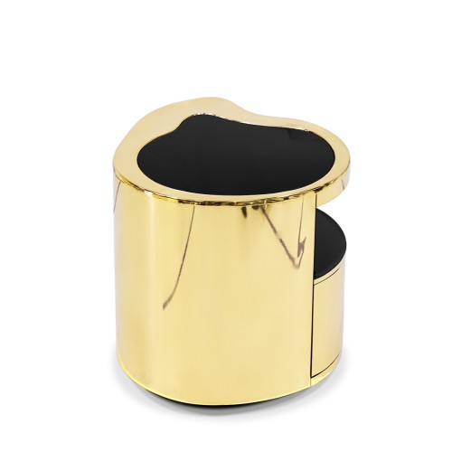 Table de nuit 145 - Wave - Modern gold and black bedside table with polished brass details - Pacific Compagnie.