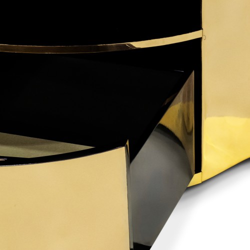 Table de nuit 145 - Wave - Elegant nightstand with black lacquer glass and brass accents - Pacific Compagnie.