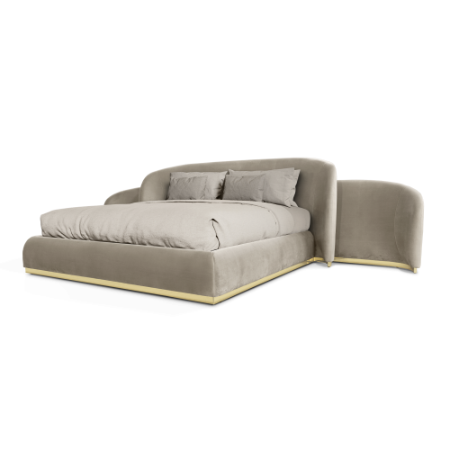 Lit 145 - Odette - Mobilier de nuit en bois massif avec tête de lit en laiton poli - Pacific Compagnie.