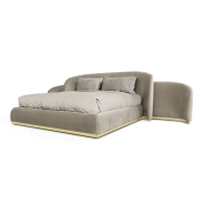 Lit 145 - Odette - Mobilier de nuit en bois massif avec tête de lit en laiton poli - Pacific Compagnie.