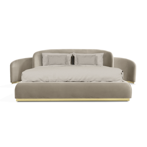 Lit 145 - Odette - Spacious bed with wood structure and polished brass hardware - Pacific Compagnie.