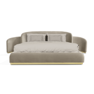Lit 145 - Odette - Spacious bed with wood structure and polished brass hardware - Pacific Compagnie.