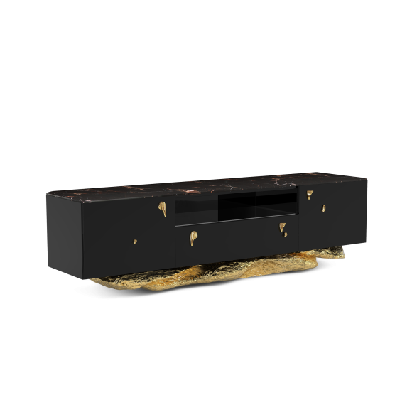 Meuble TV 145 - Angra - Sleek wooden TV cabinet with smoked glass details - Pacific Compagnie.