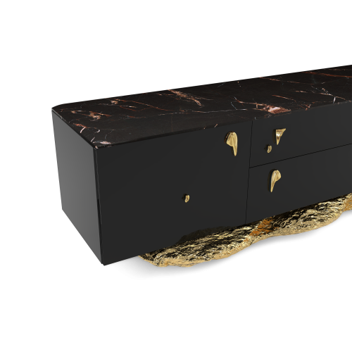 Meuble TV 145 - Angra - Modern marble and glass TV stand in dark tones - Pacific Compagnie.