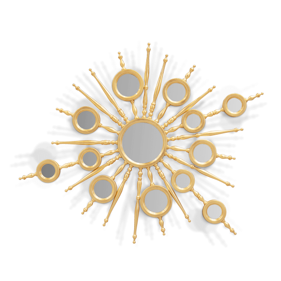 Miroir 145 - Apollo - Miroir en or avec cadre en bois et miroirs clairs, diamètre 160 cm, épaisseur 5 cm - Pacific Compagnie.