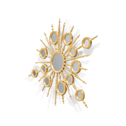 Miroir 145 - Apollo - Miroir or avec cadre en bois et feuille d'or, diamètre 160 cm - Pacific Compagnie.