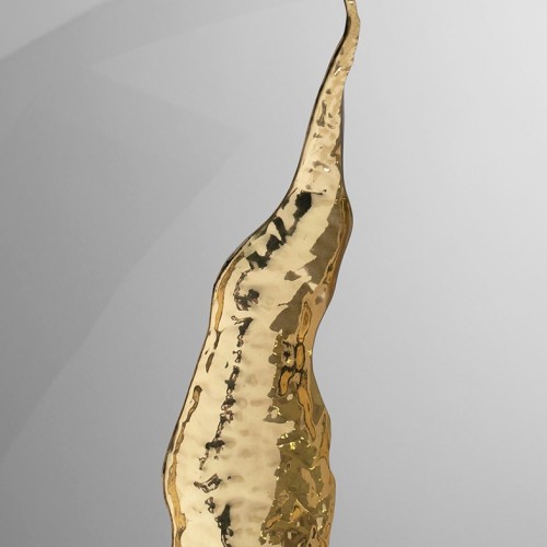 Miroir 145 - Lapiaz - Modern stainless steel and brass mirror with decorative hammered brass sheet - Pacific Compagnie.