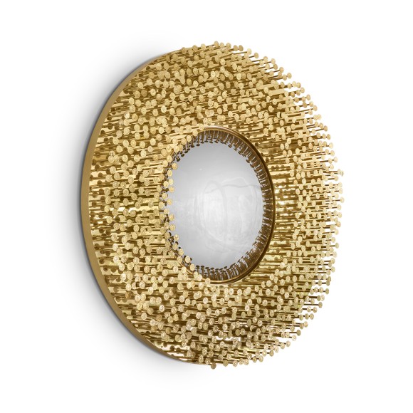 Miroir 145 - Robin - Miroir rond en acier inoxydable plaqué nickel - Pacific Compagnie.