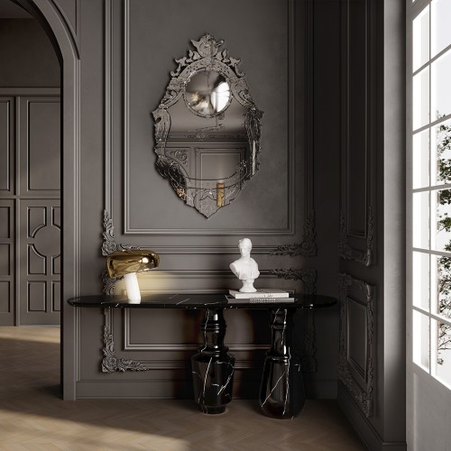 Miroir 145 - Veneto - Miroir en verre et bois laqué rouge foncé avec vernis brillant - Pacific Compagnie.