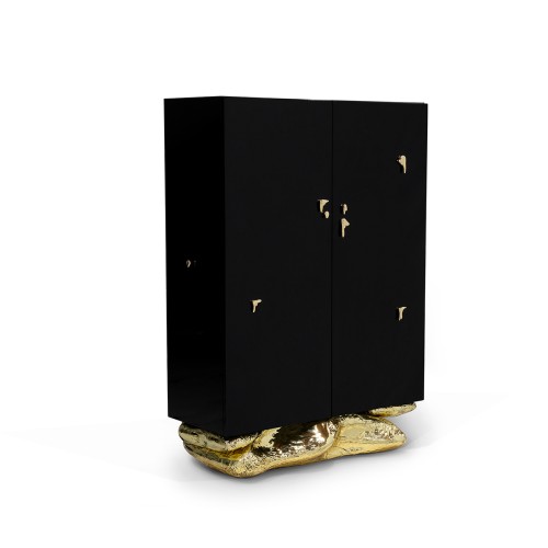 Placard 145 - Angra - Wooden cupboard with marble and brass accents, natural finish - Pacific Compagnie.