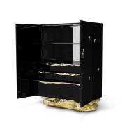 Placard 145 - Angra - Tall, natural-colored wood and glass storage cupboard with brass hardware - Pacific Compagnie.