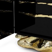 Placard 145 - Angra - Wooden and marble cupboard with glass doors and brass details, natural color - Pacific Compagnie.