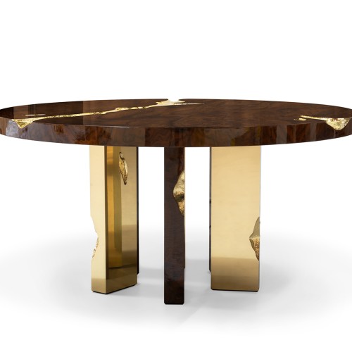 Table à manger 145 - Empire - Sophisticated large dining table with mixed wood and brass materials - Pacific Compagnie.