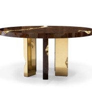 Table à manger 145 - Empire - Sophisticated large dining table with mixed wood and brass materials - Pacific Compagnie.