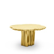 Table à manger 145 - Fortuna - Elegant dining table with mixed materials and polished brass finish - Pacific Compagnie.