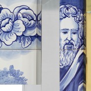 Table à manger 145 - Heritage - Table à manger en laiton poli et bois avec miroir bevelé et détails en carreaux de faïence - Pac