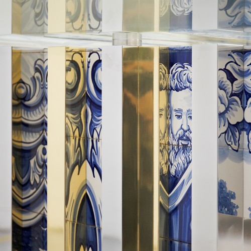 Table à manger 145 - Heritage - Elegant dining table with combination of materials and hand painted finish - Pacific Compagnie.