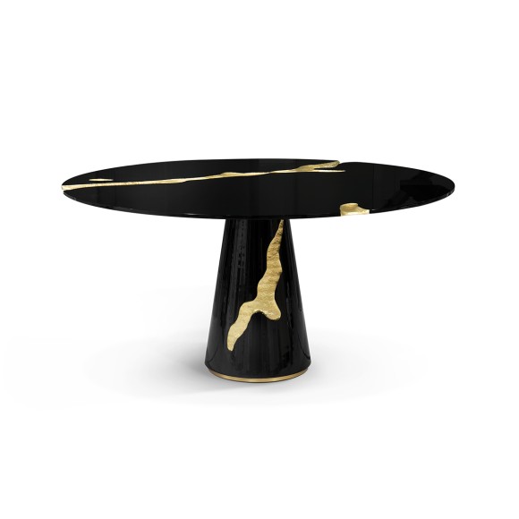 Table à manger 145 - Lapiaz - High-end dining table featuring mahogany, black lacquer, and brass details - Pacific Compagnie.