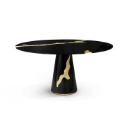 Table à manger 145 - Lapiaz - High-end dining table featuring mahogany, black lacquer, and brass details - Pacific Compagnie.