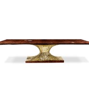 Table à manger 145 - Metamorphosis - Dining table with walnut root veneer and brass accents - Pacific Compagnie.