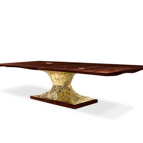 Table à manger 145 - Metamorphosis - Luxury dining table with hammered brass details - Pacific Compagnie.