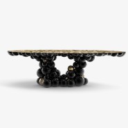 Table à manger 145 - Newton - Black and gold dining table with aluminum and brass details - Pacific Compagnie.