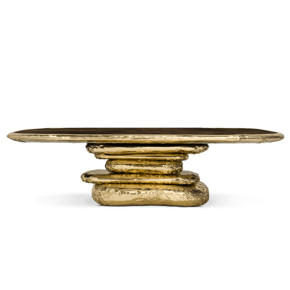 Table à manger 145 - Stonehenge - Luxury marble dining table with hammered brass details - Pacific Compagnie.