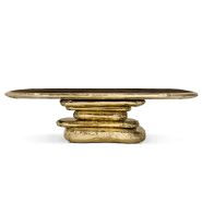 Table à manger 145 - Stonehenge - Luxury marble dining table with hammered brass details - Pacific Compagnie.