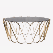 Table basse 145 - Aquarius gold - Modern bronze and gold accents on a sleek glass and steel table - Pacific Compagnie.