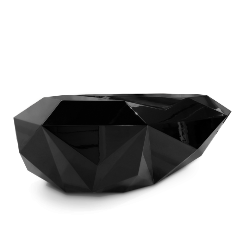 Table basse 145 - Diamond - Elegant black and natural wood coffee table with stainless steel - Pacific Compagnie.