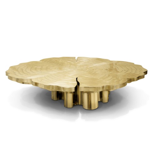 Table basse 145 - Fortuna - Meuble de salon en laiton et bois peuplier, forme ronde, diamètre 130 cm, hauteur 30 cm - Pacific Co