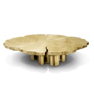 Table basse 145 - Fortuna - Brass and wood center table with unique walnut patina design - Pacific Compagnie.