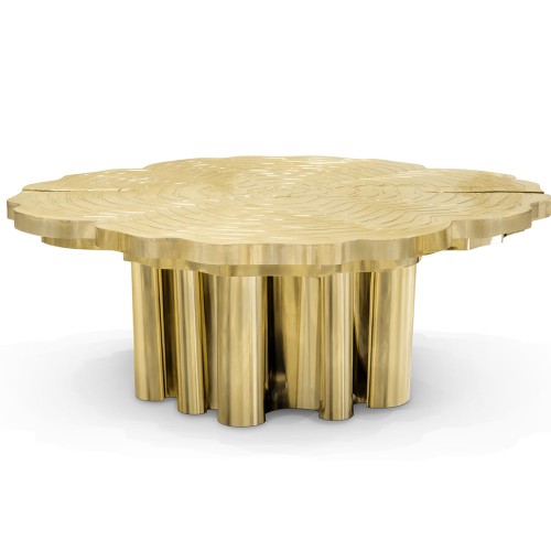 Table basse 145 - Fortuna - Elegant gold and poplar center table with wooden base - Pacific Compagnie.
