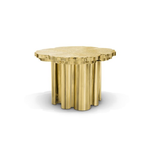 Table basse 145 - Fortuna - Center table featuring brass and wood combination with walnut accents - Pacific Compagnie.