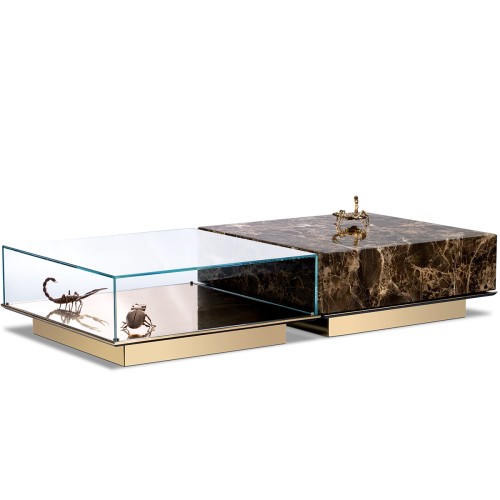 Table basse 145 - Metamorphosis - Gold and black center table with marble details - Pacific Compagnie.