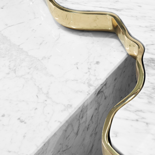 Table basse 145 - Navarra - Luxury marble center table with brass accents, carrara and sahara noir finish - Pacific Compagnie.
