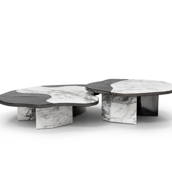 Table basse 145 - Ophelia - Brass and marble center table with black and nickel finish - Pacific Compagnie.