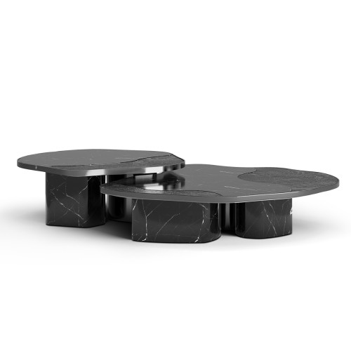 Table basse 145 - Ophelia - Low table with portoro and black marble top, made of brass - Pacific Compagnie.