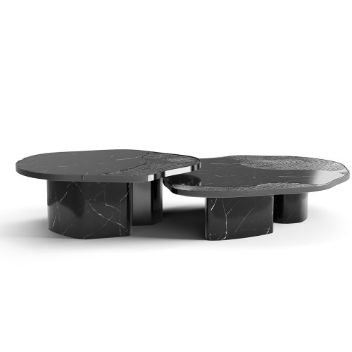 Table basse 145 - Ophelia - Nickel and black center table with marble and brass base, modern design - Pacific Compagnie.