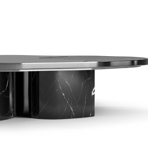 Table basse 145 - Ophelia - Marble and brass coffee table with storage, black and nickel finish - Pacific Compagnie.