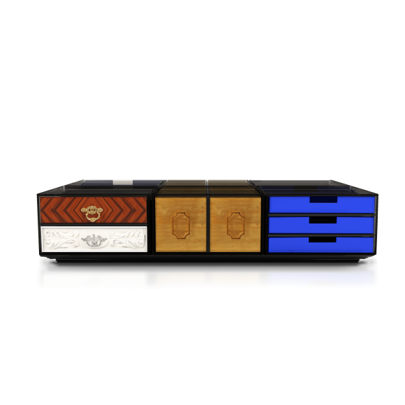 Table basse 145 - Soho - Gold and black coffee table with rosewood details - Pacific Compagnie.