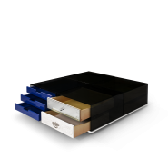 Table basse 145 - Soho - Modern rosewood and gold coffee table with fabric upholstery - Pacific Compagnie.