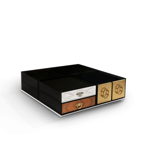 Table basse 145 - Soho - Elegant black and gold coffee table with wood and brass construction - Pacific Compagnie.