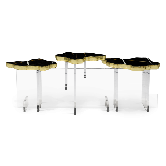 Table d'appoint 145 - Monet - Marble and brass side table with a unique, handcrafted design - Pacific Compagnie.