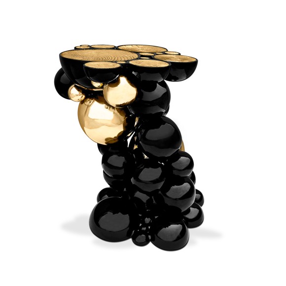 Table d'appoint 145 - Newton - Table basse en aluminium laqué noir et or, décoration intérieure - Pacific Compagnie.