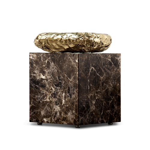 Table d'appoint 145 - Stonehenge - Unique marble side table with hammered brass accents and modern design - Pacific Compagnie.
